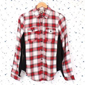 Plaid Button Up Shirt Ribbed Side Red Black